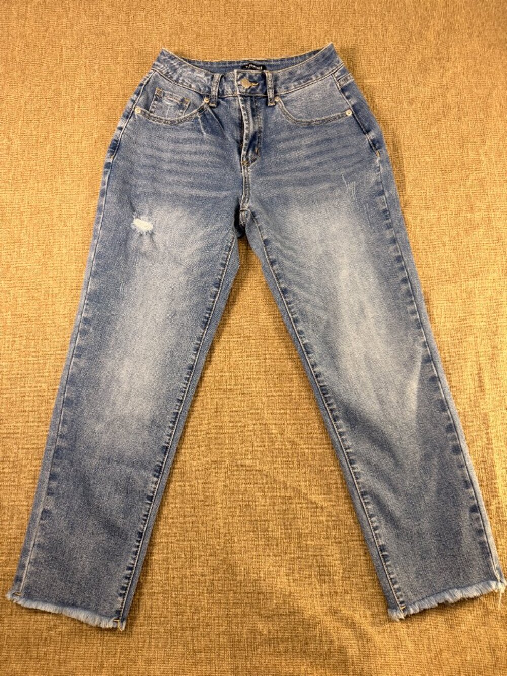 Flamingals Womens High Waisted Distressed Straight Leg Raw Hem Jeans Blue XS